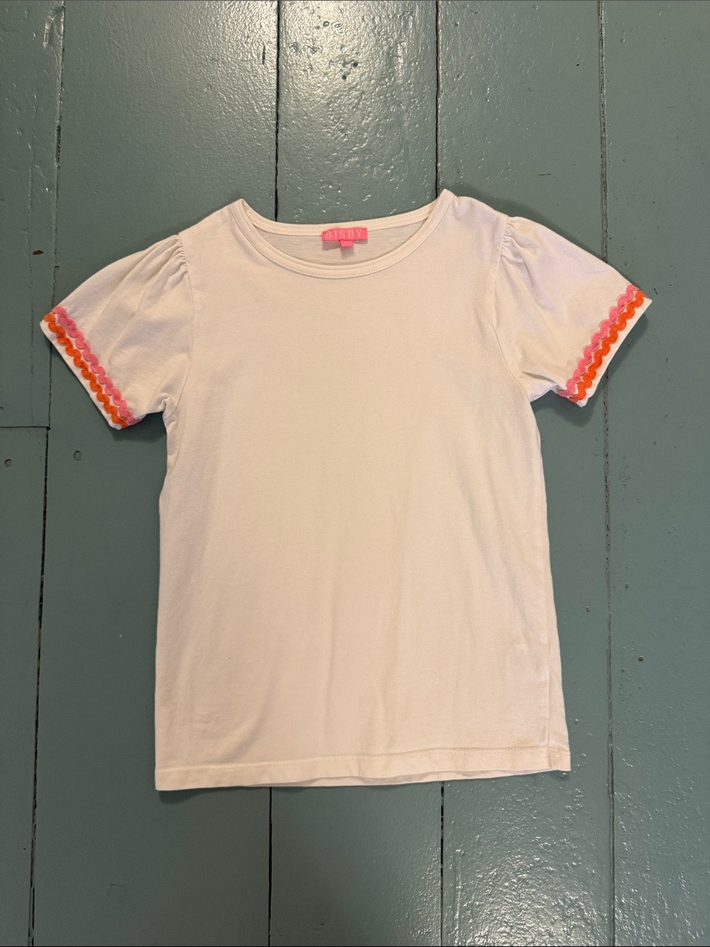 Bisby Girls' White Short-Sleeve Tee with Pink & Orange Trim